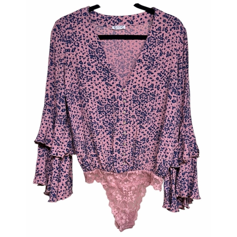 FREE PEOPLE Ditsy Floral Bell Sleeve Bodysuit Women's Size Small